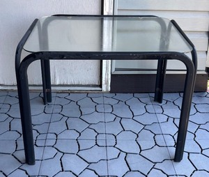 lot 52R image: BD - Glass Top Patio Table with Black Metal Frame