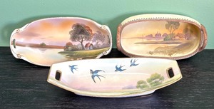 lot 83R image: AT - Set of 3 Vintage Nippon Hand Painted Landscape Dishes