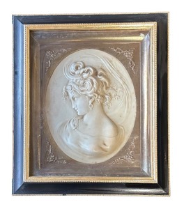 lot 129R image: AT - Vintage Framed 3D Relief Bust Sculpture Art of Woman