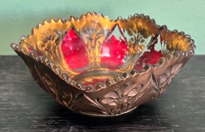 lot 156R image: AT - Vintage Goofus Glass Reverse Painted Bowl