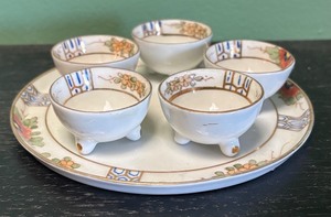 lot 191R image: AT - Vintage Hand Painted Nippon Salt Dips with Under Plate