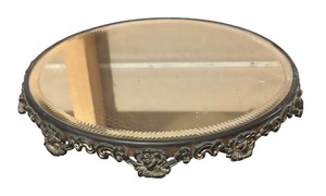 lot 193R image: AT - Vintage Ornate Round Vanity Mirror Tray  Vintage Plateau Mirror