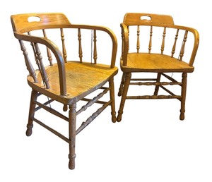 lot 236R image: AT - Pair of Vintage Wooden Armchairs with Turned Spindles