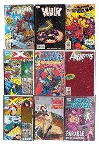 lot 312H image: BD - Lot of 9 Vintage Marvel Comics Spider-Man Hulk Silver Surfer X-Men Punisher