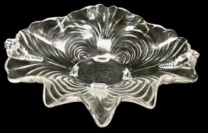 lot 320H image: BF - Vintage Cambridge Caprice Crystal Clear Glass Four Toed Oval Bowl 13 Inch