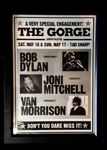 lot 325H image: BD - Framed Vintage The Gorge Amphitheater Poster Bob Dylan Joni Mitchell Van Morrison 22.5 x 16.5 in