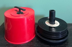 lot 247C image: AT - Collection of Vintage 45 RPM Records with Red Storage Case