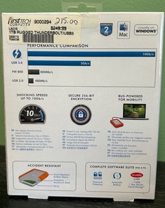 lot 256C image: BD - LaCie Rugged USB 3.0 and Thunderbolt 1TB External Hard Drive, Sealed