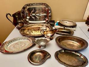lot 33 image: Large Lot of Silver Plated Serving Ware inc. Sheffield