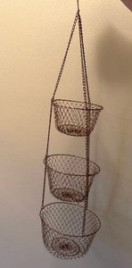 lot 56 image: Copper Toned Three Tier Hanging Fruit Basket