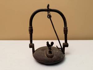 lot 13 image: 19th Century Rave Miners Lamp with Rooster Flame