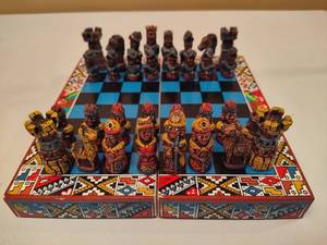 lot 108 image: Hand CarvedPainted Peruvian Chess Set