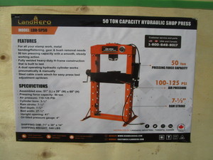lot 189 image: LandHero 50ton Hydraulic Shop Press