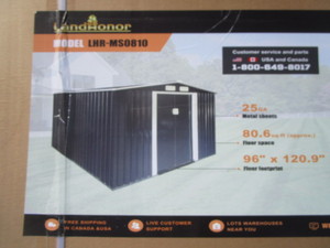 lot 177 image: LandHonor 8x10 Metal Storage Shed (damaged box see pics)