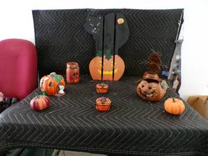 lot 52 image: Lot of 9 Tabletop Decorations for Halloween Tea Lights Etc.