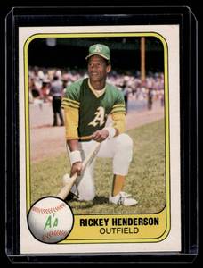 lot 21 image: Rickey Henderson 2nd Year  1981 Fleer #574 Oakland Athletics Baseball Card