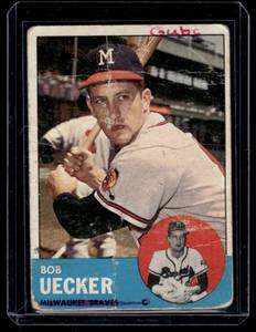lot 134 image: Bob Uecker   1963 Topps #126 Milwaukee Braves Baseball Card