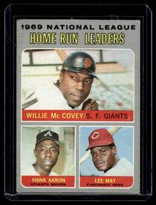 lot 135 image: NL HR Leaders - Hank Aaron, McCovey, May   1970 Topps #65  Baseball Card
