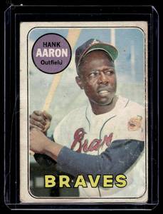 lot 28 image: Hank Aaron   1969 Topps #100 Atlanta Braves Baseball Card