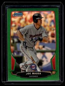 lot 86 image: Joe Mauer Green Refractor   2013 Bowman Chrome #138 Minnesota Twins Baseball Card