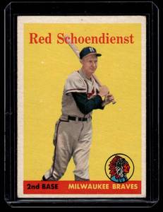 lot 138 image: Red Schoendienst   1958 Topps #190 Milwaukee Braves Baseball Card
