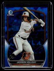 lot 204 image: Jackson Holliday Sapphire RC  2023 Bowman Draft Chrome Refractors #BDC-118 Baltimore Orioles Baseball Card