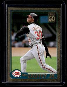 lot 34 image: Ken Griffey Jr. Numbered  04082001 2001 Topps Gold #593 Cincinnati Reds Baseball Card