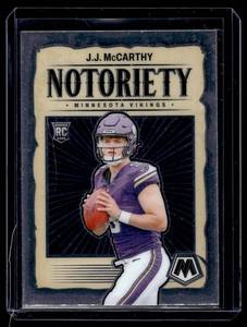 lot 326 image: J.J. McCarthy RC  2024 Panini Mosaic Notoriety #21 Minnesota Vikings Football Card