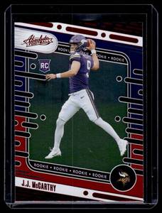 lot 157 image: J.J. McCarthy RC  2024 Panini Absolute #110 Minnesota Vikings Football Card