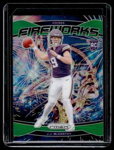 lot 280 image: J.J. McCarthy RC  2024 Panini Prizm Fireworks #18 Minnesota Vikings Football Card
