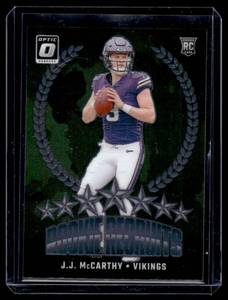 lot 290 image: J.J. McCarthy   2024 Donruss Optic Rookie Recruits #11 Minnesota Vikings Football Card