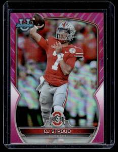 lot 165 image: C.J. Stroud RC  2022 Bowman University Chrome Refractor #100 Ohio State Buckeyes Football Card