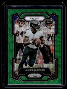 lot 308 image: Lamar Jackson   2023 Panini Prizm Green #18 Baltimore Ravens Football Card