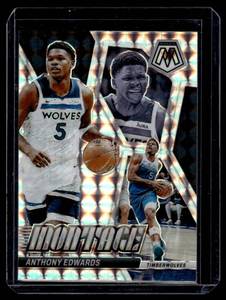 lot 216 image: Anthony Edwards   2024 Mosaic Prizm Montage #19 Minnesota Timberwolves Basketball Card