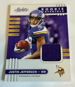 lot 14 image: Justin Jefferson RC Relic 2020 Absolute Rookie Materials #13 Minnesota Vikings Football Card