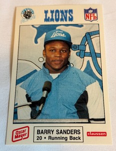 lot 17A image: Barry Sanders RC 1989 Oscar Meyer Crime Prevention #11 Detroit Lions Rookie Football Card