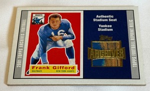lot 25A image: Frank Giffotd Stadium Seat Relic Yankee Stadium 2001 Topps Archives Football #43 Card