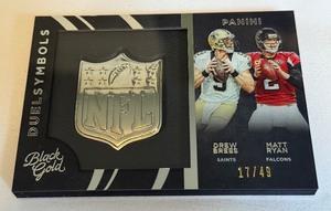 lot 28A image: Drew Brees  Matt Ryan 49 Duel Symbols 2015 Black Gold #DTS-10 Numbered 1739 Football Card