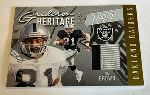 lot 38A image: Tim Brown Relic 50 2020 Prestige #GH-TB Gridiron Heritage Football Card