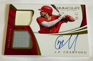 lot 39A image: JR Crawford Auto Dual Relic 99 2018 Immaculate Collection #RDM-JC Numbered 1299 Baseball Card