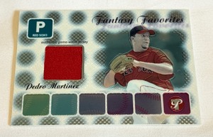 lot 41A image: Pedro Martinez Game-Worn Jersey Relic 2004 Topps Fantasy Favorites #FF-PM Baseball Card