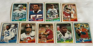 lot 50A image: 1988 Topps Football 9 Card Star Lot - Elway, Young, Rice, Montana, White, Dickerson, Marino, Bosworth RC, Bennett RC
