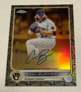 lot 58A image: Corbin Burnes Auto Gilded 99 2022 Topps Chrome #GEA-CBU Numbered 6499 Baseball Card