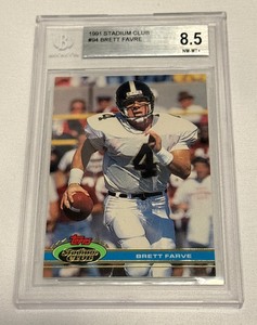 lot 60A image: Brett Favre RC Beckett Graded 8.5 NM-MT 1991 Stadium Club #94 Rookie Football Card