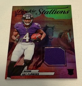 lot 73A image: Zay Flowers Relic RC 2023 Zenith Rookie Stallions #RS-ZFL Football Card