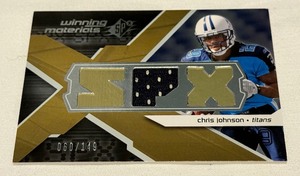 lot 78A image: Chris Johnson Relic 149 2008 SPx Winning Materials #WM-CO Numbered 060149 Football Card