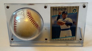 lot 26B image: Paul Molitor Signed Basbeall and Card Set Rawlings OMLB Selig Ball Minnesota Twins