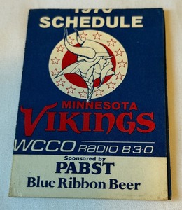 lot 40B image: 1976 Minnesota Vikings Vintage Pocket Schedule With PBR Pabst Blue Ribbon Beer Advertisement