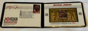 lot 36B image: Michael Jordan Limited Edition Commemorative Gold Stamp St. Vincent & The Grenadines 1st Day of Issue Record Breaking 70th Victory