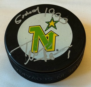 lot 50B image: Kari Takko Signed Minnesota North Stars Hockey Puck